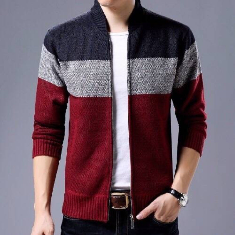 Gilet homme en maille – Coupe décontractée – Fermeture zippée – Finitions côtelées