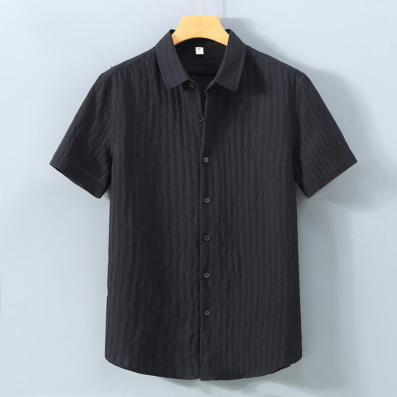 Chemise homme boutonnée – Coupe décontractée – Manches courtes – Tissu texturé respirant