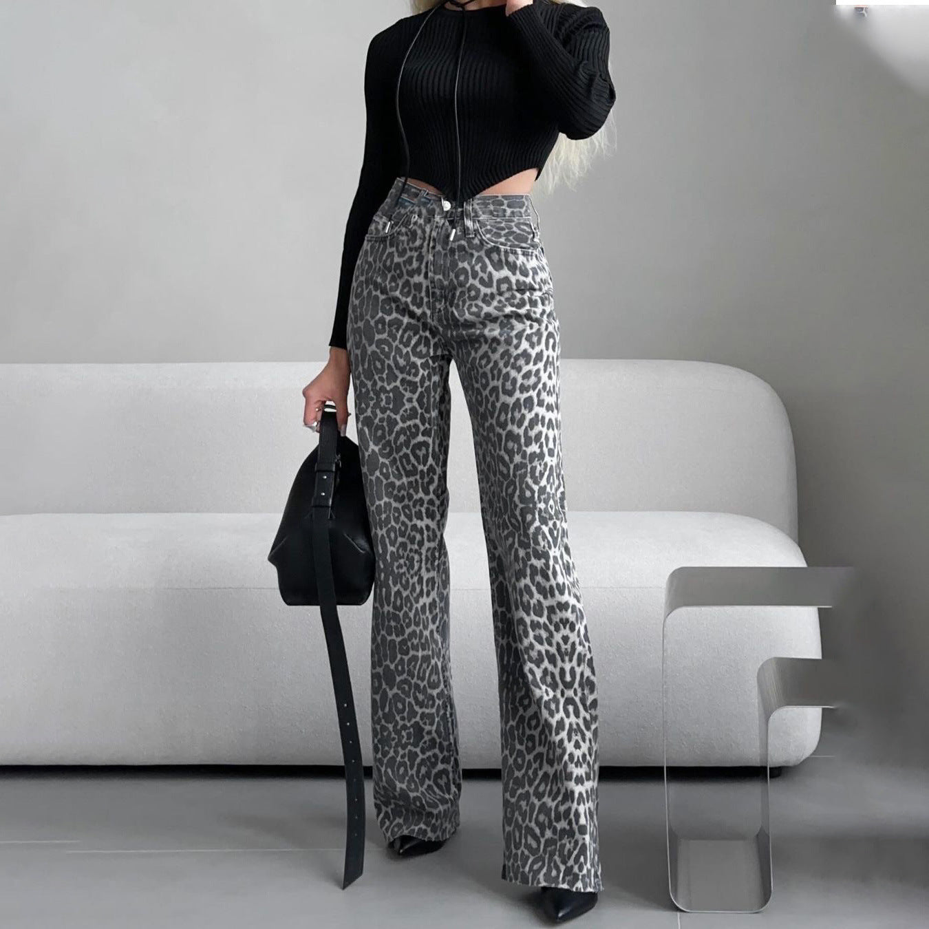 Jean femme – Taille haute – Coupe droite – Imprimé tendance – Denim stretch