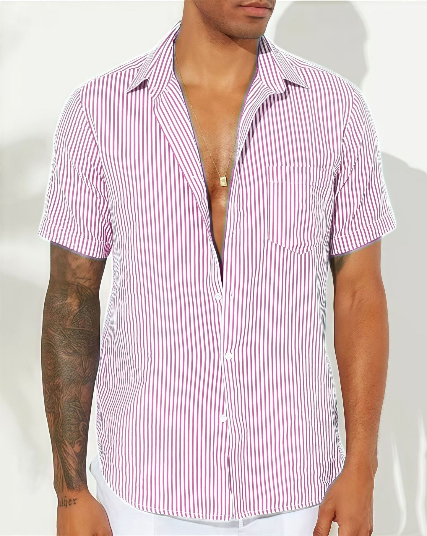 Men's striped shirt – Relaxed fit – Short sleeves – Breathable fabric