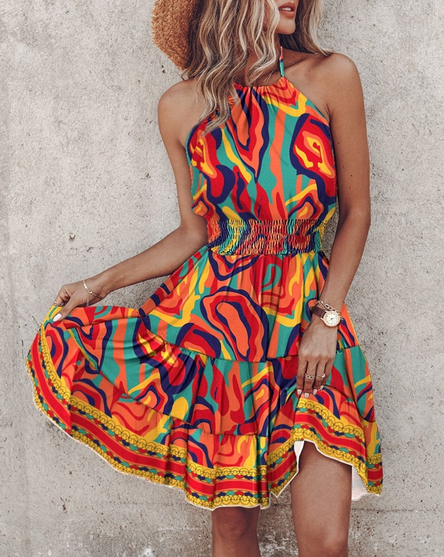 Backless women's dress – Fluid cut – Cotton – Floral and paisley patterns – Midi length