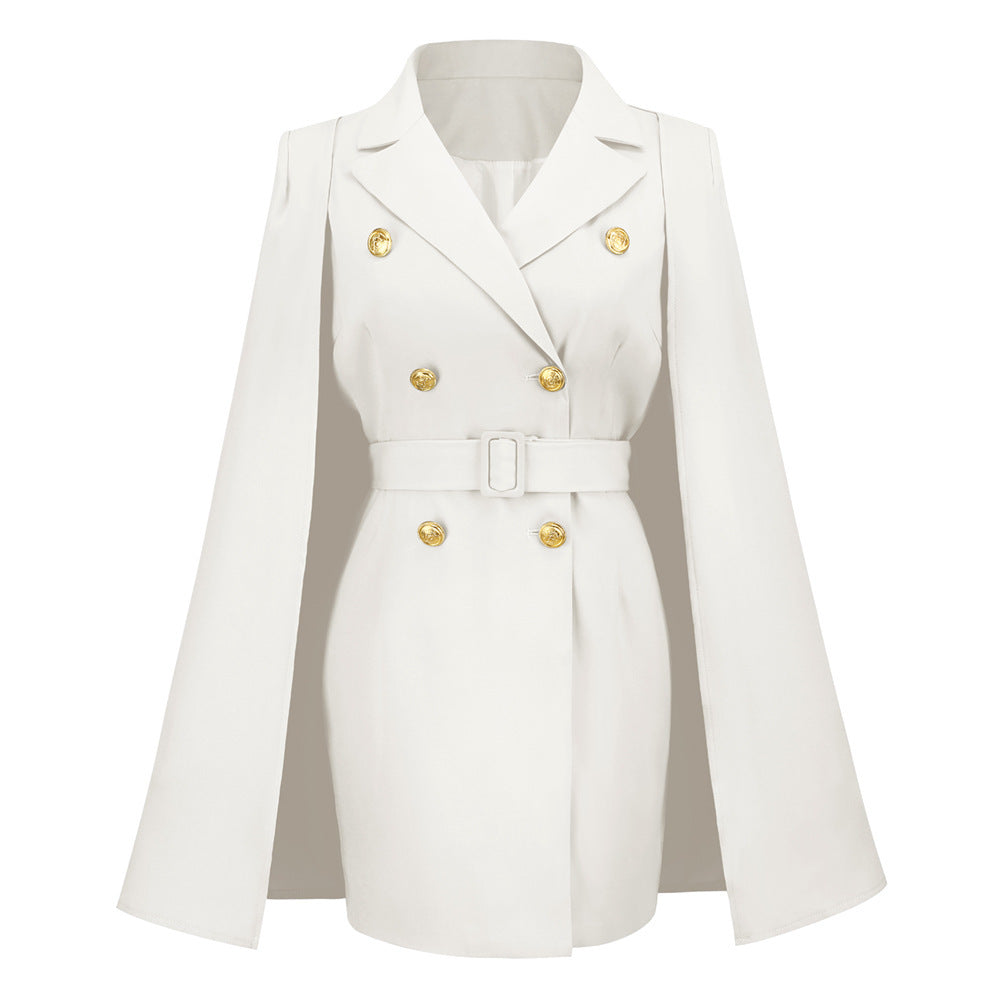 Women's cape dress – Tailored cut – Short – Double-breasted – Belted waist