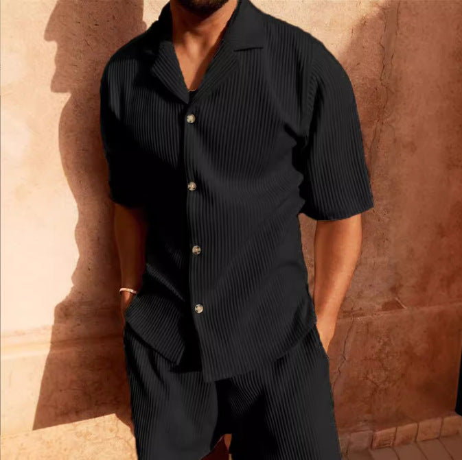Men's shirt – Relaxed fit – Soft ribbed fabric – Buttoned short sleeves