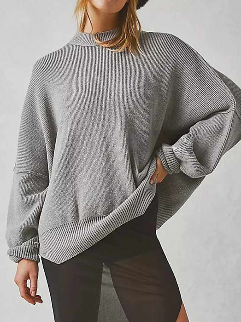 Pull Femme – Maille Douce – Coupe Oversize – Manches Longues – Fentes Côtés