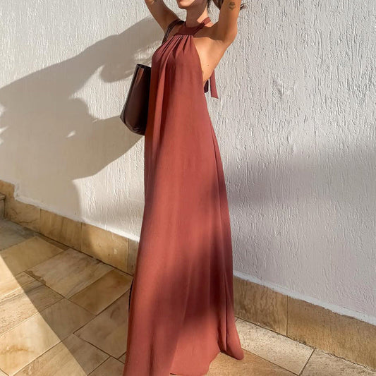 Women's long dress – Backless neckline – Sleeveless – Elegant breathable flowing fabric