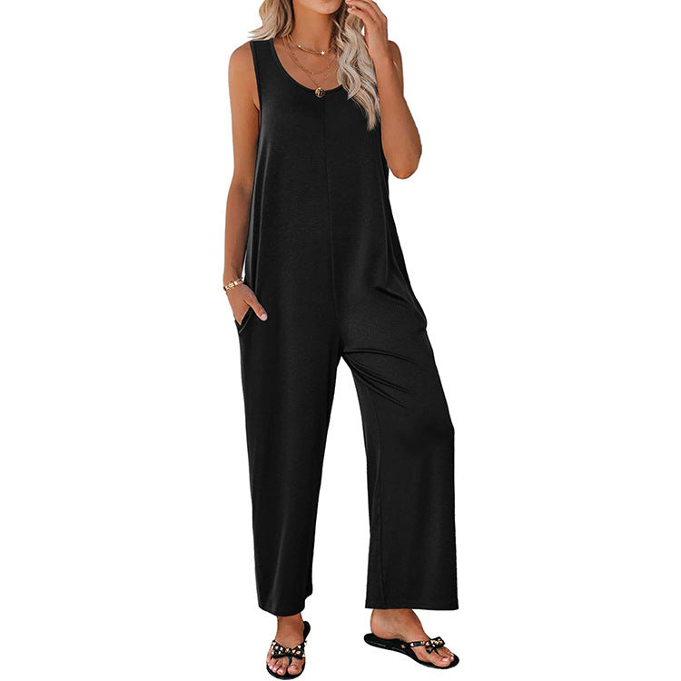Women's jumpsuit – Wide loose flowing cut – Sleeveless – Soft and breathable fabric