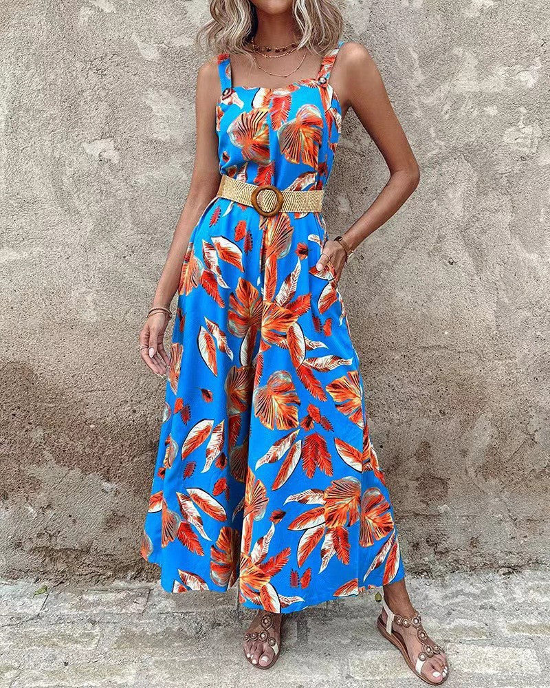 Women's jumpsuit – Fitted waist – Floral print – Wide legs – Breathable fabric