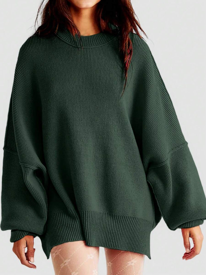 Pull Femme – Maille Douce – Coupe Oversize – Manches Longues – Fentes Côtés