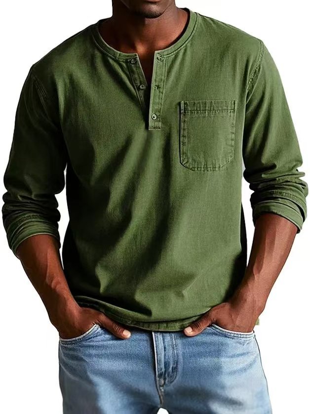 T-shirt men's long sleeves – Slim fit – Breathable fabric – Buttoned collar with pocket