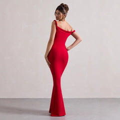 Women's long dress – Asymmetrical neckline – Fitted cut – Elegant breathable fabric