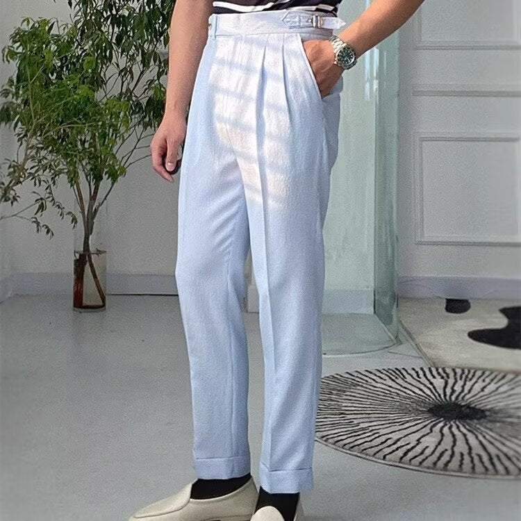 Men's trousers – Straight cut – High waist – Pleats – Breathable textured fabric