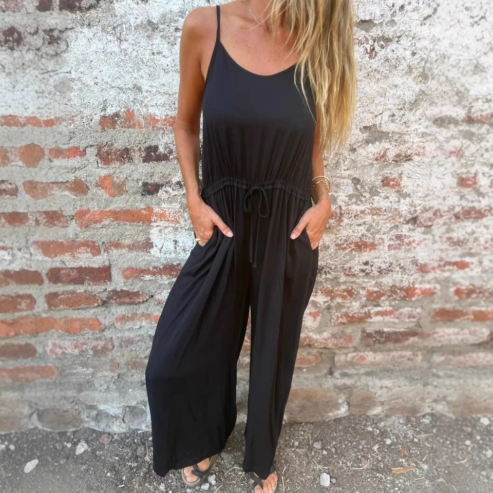 Women's jumpsuit – Loose fit – Adjustable waist – Sleeveless – Breathable fabric