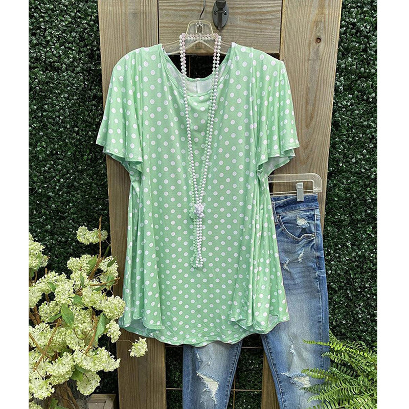 Women's Tunic – Loose Fit – Short Sleeves – Polka Dot Pattern – Lightweight Breathable Fabric