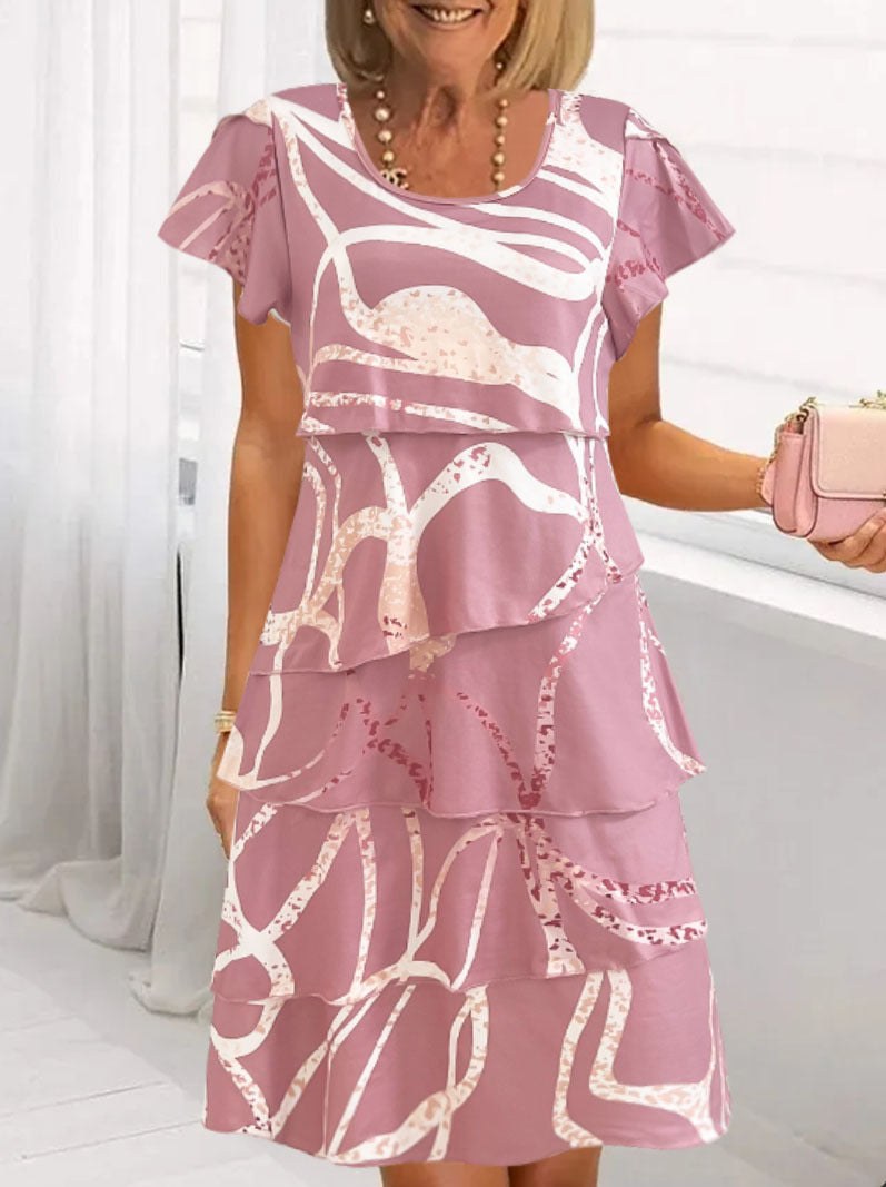 Robe midi femme – Coupe évasée – Manches papillon – Imprimé fleuri – Coton léger