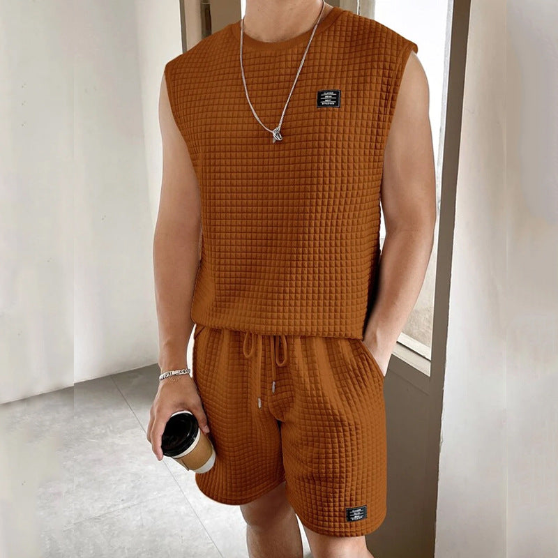 Men's Set Tank Top and Shorts – Textured Knit – Relaxed Fit – Casual Outfit