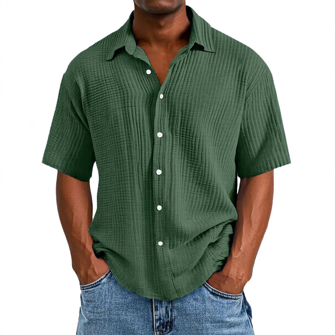 Men's short-sleeve shirt – Relaxed fit – Crinkled fabric – Full button fastening