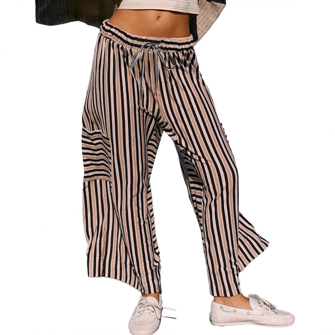 Wide women's pants – Relaxed fit – Breathable fabric – Vertical stripes