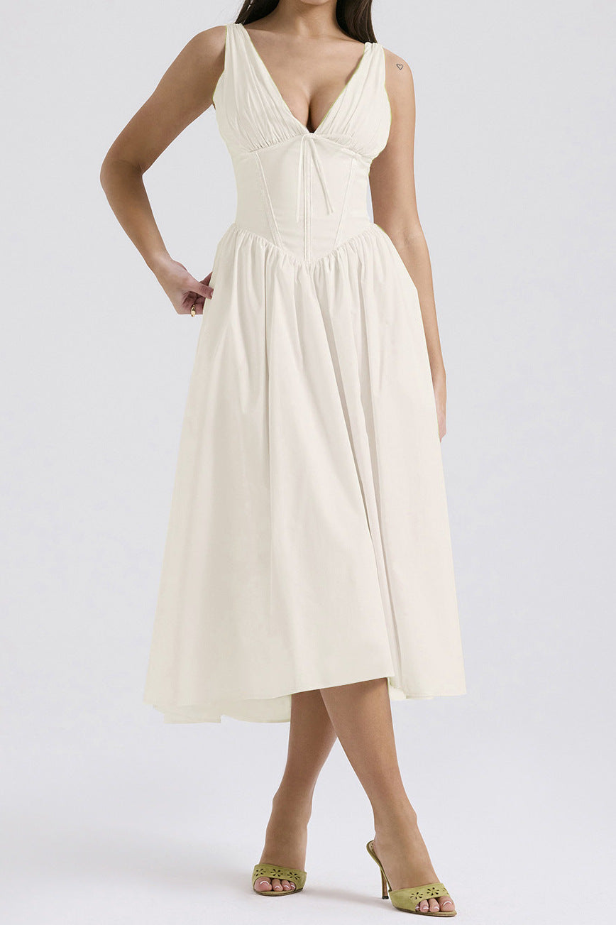 Robe femme sans manches – Décolleté en V – Coupe évasée – Imprimé fleuri – Longueur midi