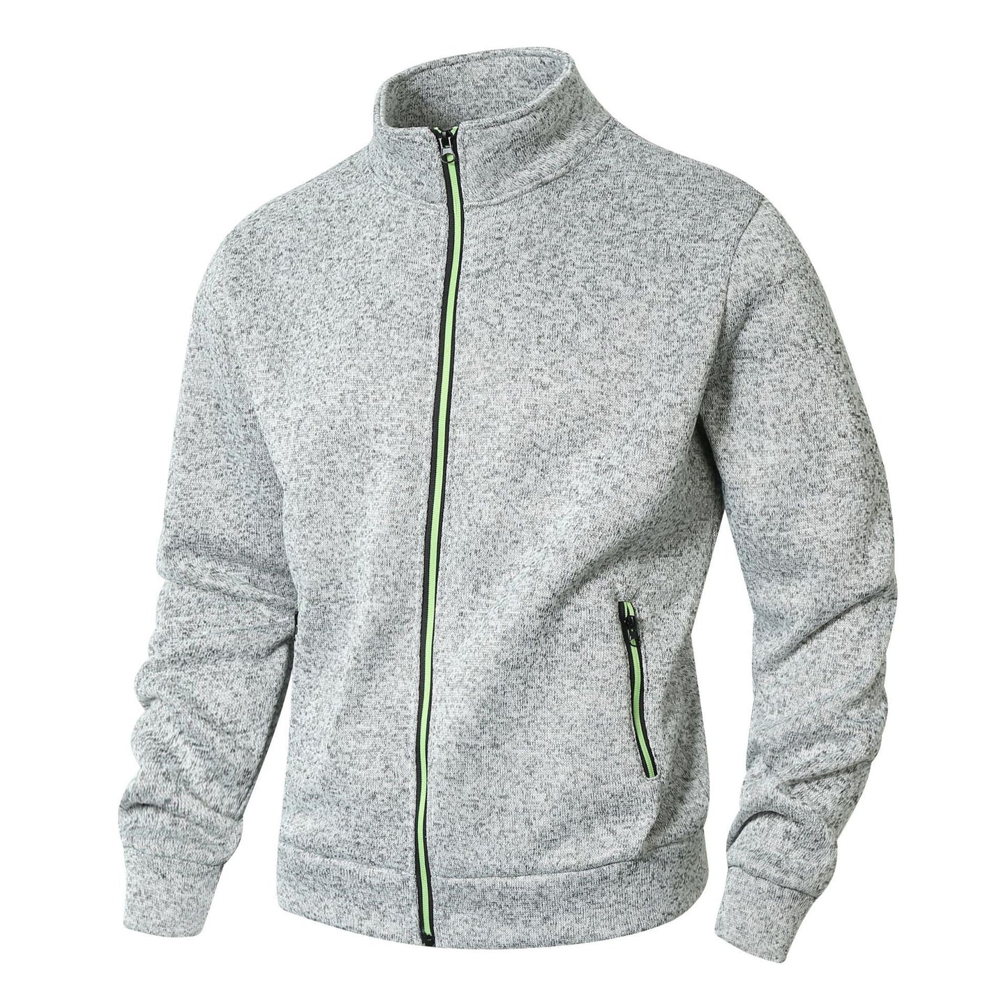 Men's zip-up jacket – Straight fit – Stand-up collar – Zipped pockets – Soft knit