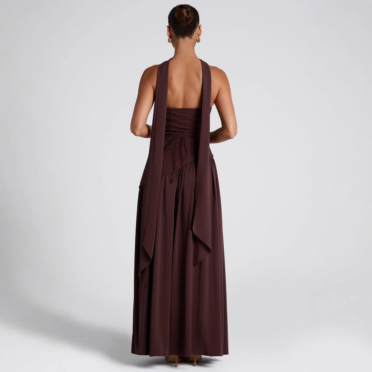 Robe de soirée femme – Sans bretelles – Corsage asymétrique – Jupe fendue fluide