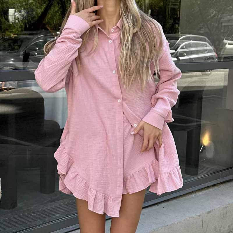 Ensemble Détente Femme – Coupe Décontractée – Tissu Respirant – Chemise Longue & Short