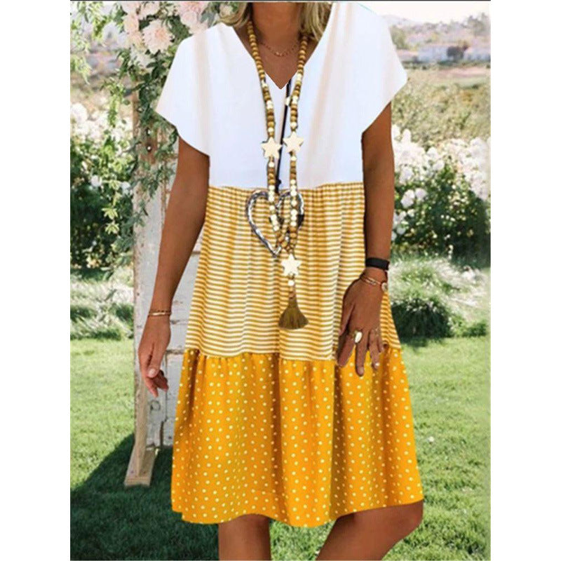 Women's Midi Dress – Flowing Cut – Mixed Patterns – Breathable Fabric – Bohemian Style