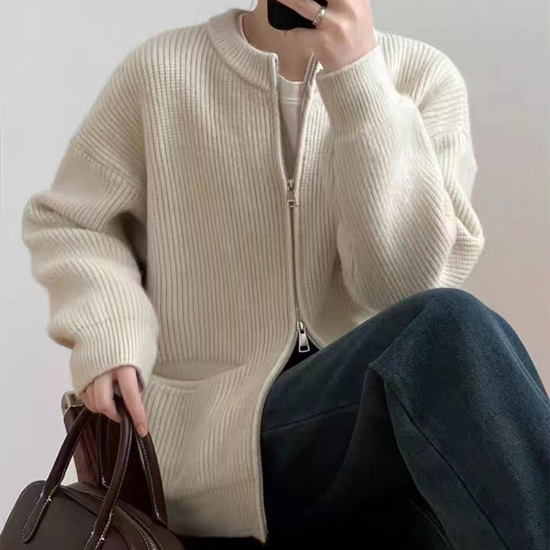 Gilet femme en maille – Coupe oversize – Fermeture double zip – Maille côtelée douce