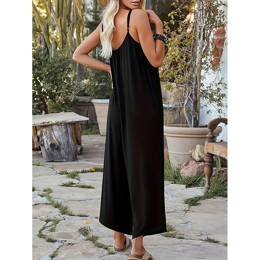 Women's jumpsuit – Loose fit – Thin straps – Breathable cotton – Wide leg