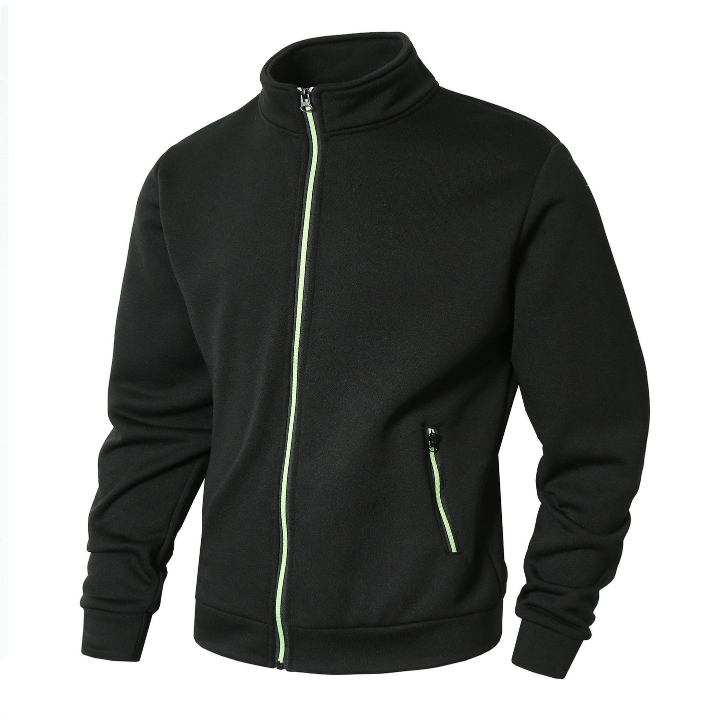 Men's zip-up jacket – Straight fit – Stand-up collar – Zipped pockets – Soft knit