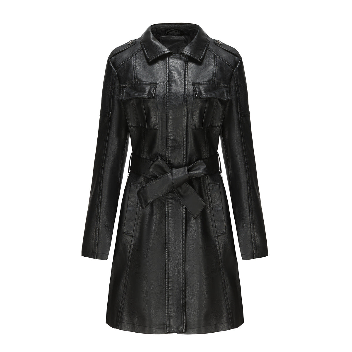 Veste mi-longue femme – Coupe structurée – Col pointu – Épaulette à boutons – Poches multiples
