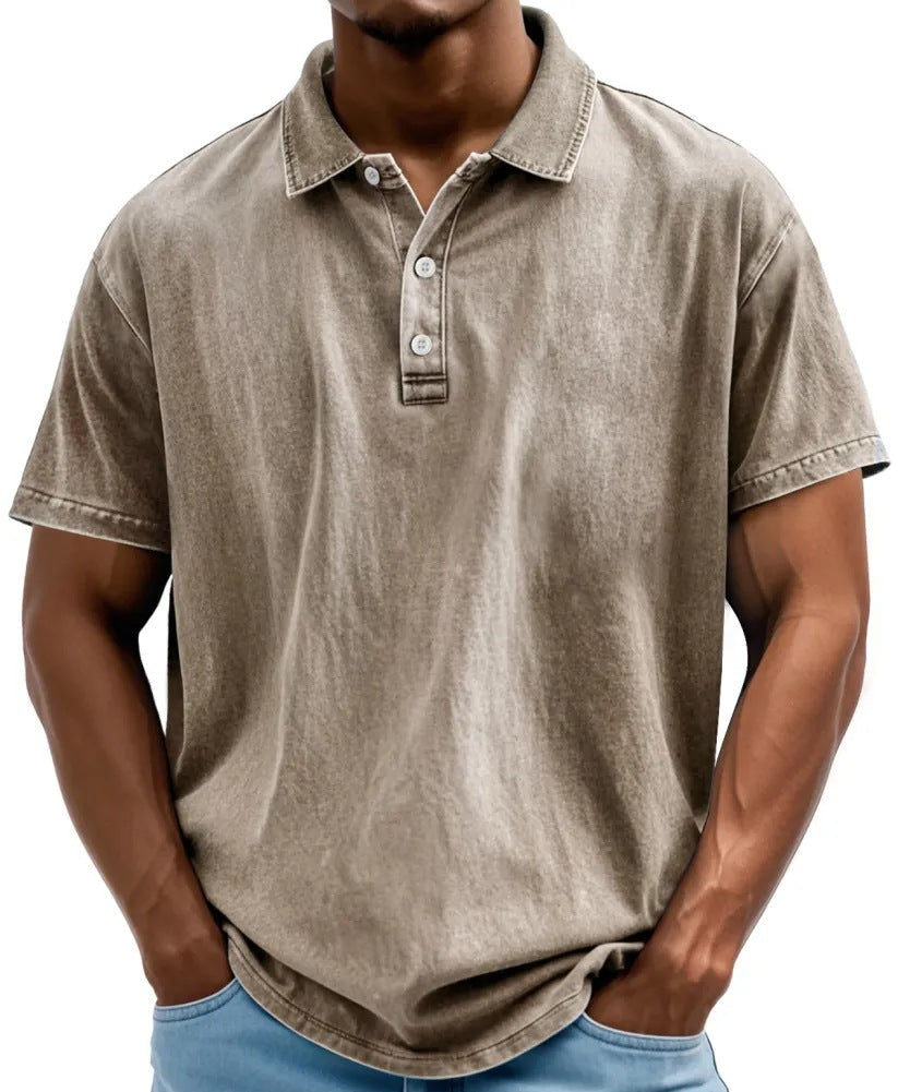 Men's polo – Relaxed fit – Natural fibers – Faded retro style – Short sleeves