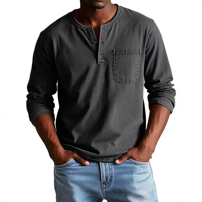 T-shirt men's long sleeves – Slim fit – Breathable fabric – Buttoned collar with pocket