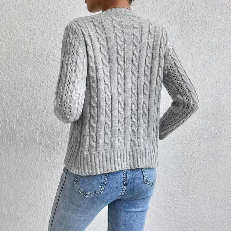 Women's Cardigan – Cable Knit – Relaxed Fit – Button Closure – Ribbed Finish