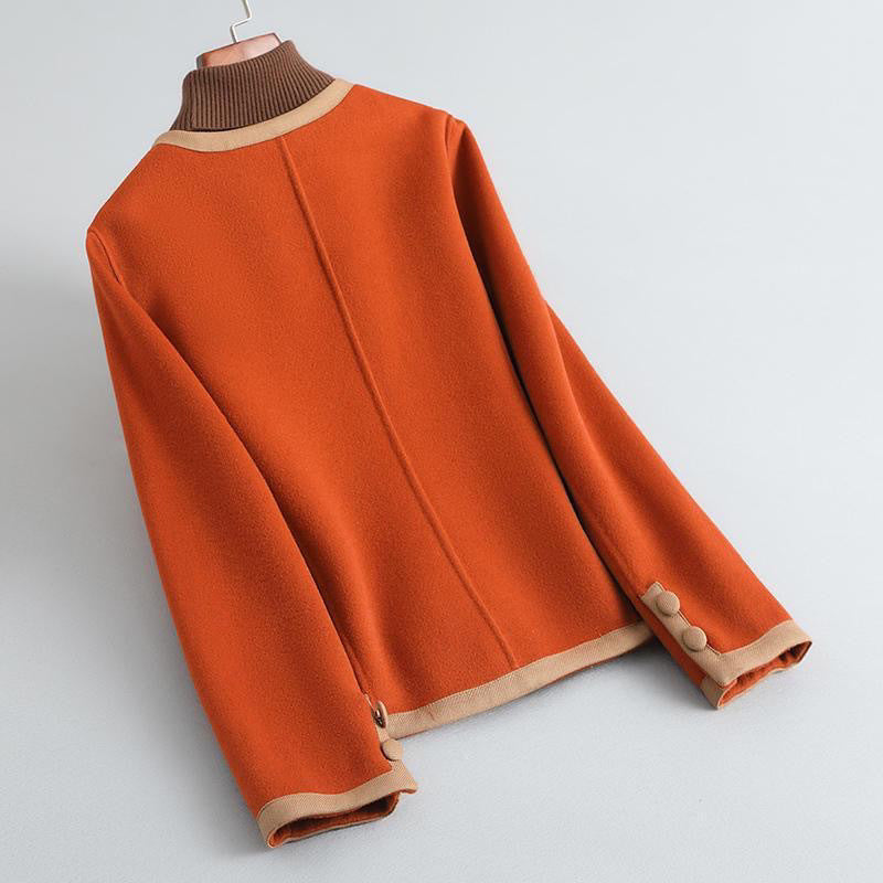 Women's Coat - Wool Blend - Fitted Cut - Round Neck - Button Detail
