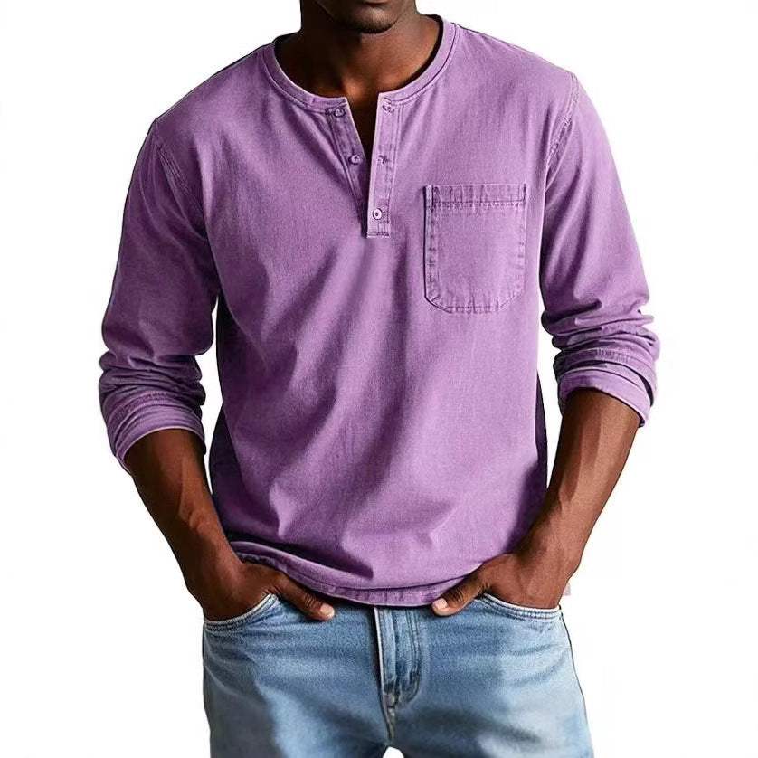 T-shirt men's long sleeves – Slim fit – Breathable fabric – Buttoned collar with pocket