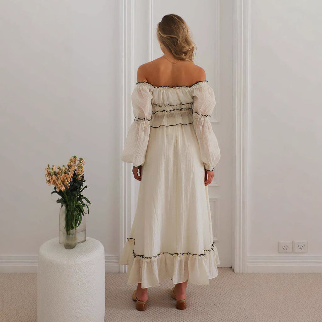 Ensemble Femme – Haut Épaules Dénudées et Jupe Longue – Coupe Ample – Détail Volants