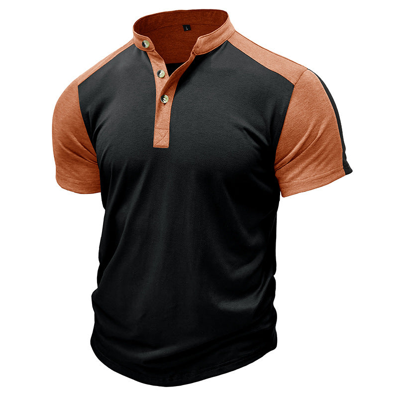 Men's short-sleeve shirt – Slim fit – Breathable cotton – No collar