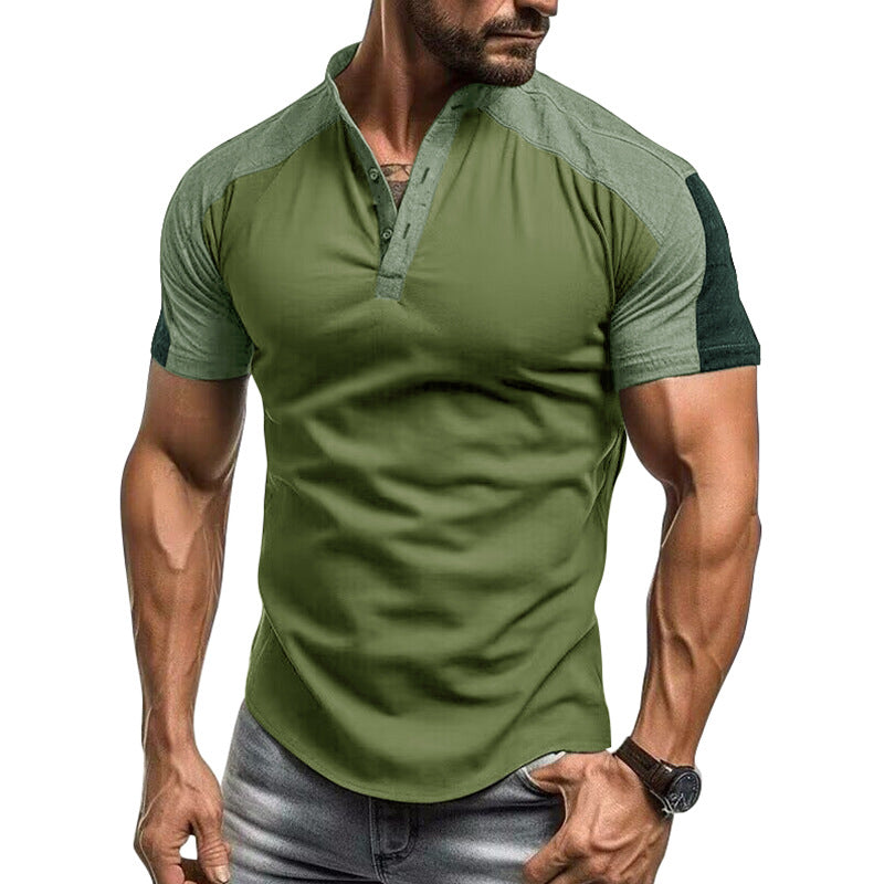 Men's short-sleeve shirt – Slim fit – Breathable cotton – No collar
