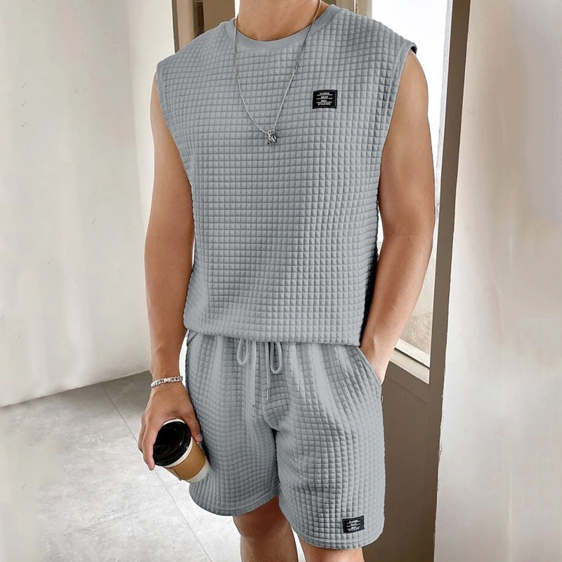 Men's Set Tank Top and Shorts – Textured Knit – Relaxed Fit – Casual Outfit