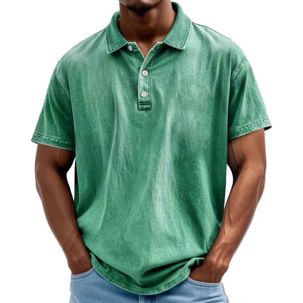 Men's polo – Relaxed fit – Natural fibers – Faded retro style – Short sleeves
