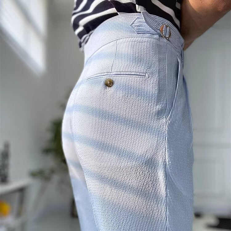 Men's trousers – Straight cut – High waist – Pleats – Breathable textured fabric