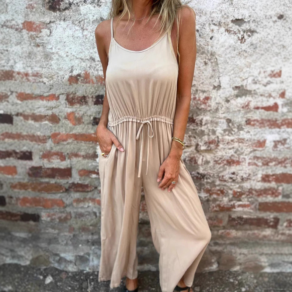 Women's jumpsuit – Loose fit – Adjustable waist – Sleeveless – Breathable fabric