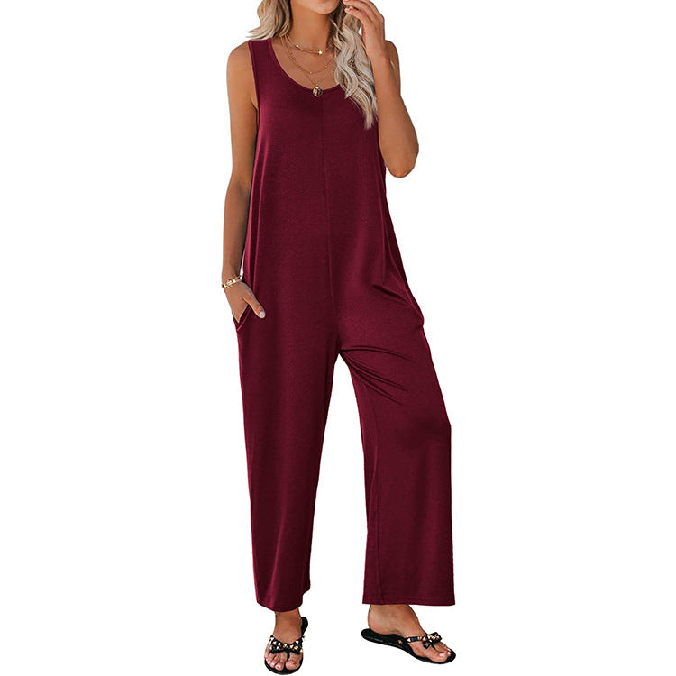Women's jumpsuit – Wide loose flowing cut – Sleeveless – Soft and breathable fabric