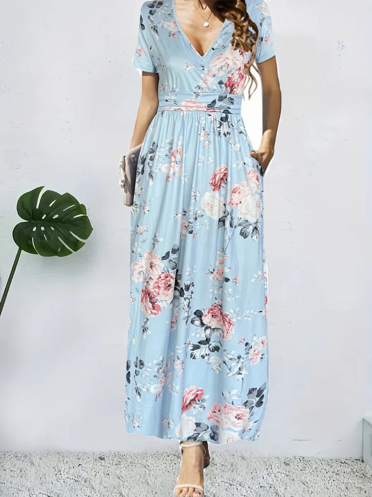 Women's wrap dress – Floral print – Cotton – Short sleeves – Flared cut