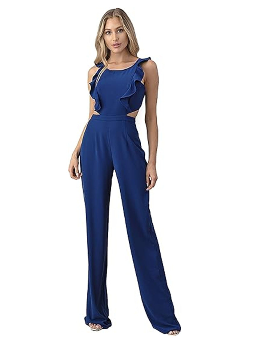 Women's jumpsuit – High waist – Wide legs – Sleeveless – Ruffles – Waist cut-outs