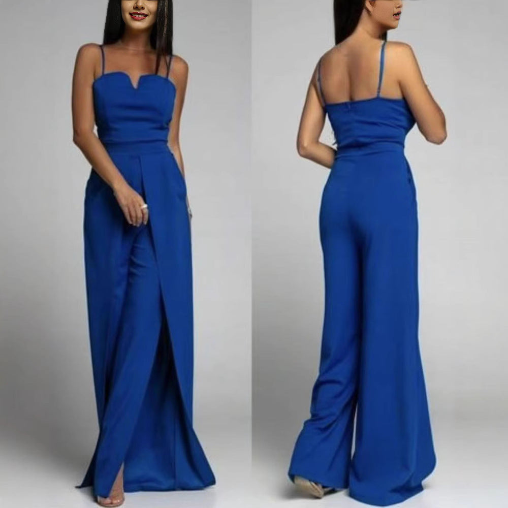 Women's jumpsuit – Strapless – Slim fit – Wide split-leg trousers – Luxury fabric