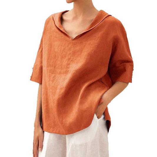 Women's top – Relaxed fit – Breathable fabric – V-neck – Mid-length sleeves