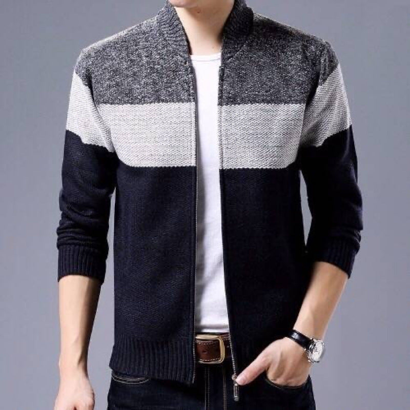 Gilet homme en maille – Coupe décontractée – Fermeture zippée – Finitions côtelées