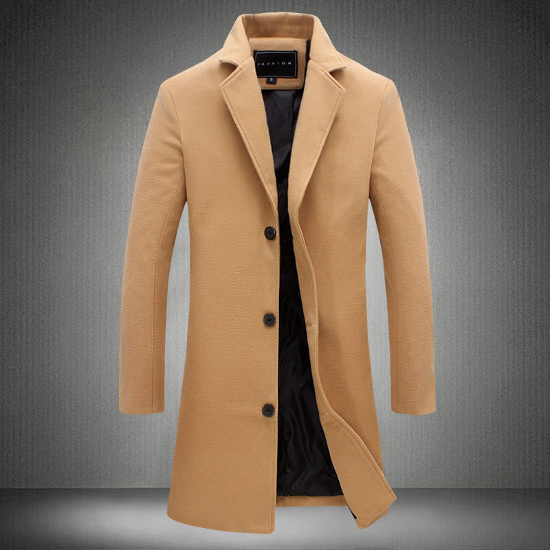 Men's mid-length coat – Slim fit – Wool-effect fabric – Tailored buttoned collar