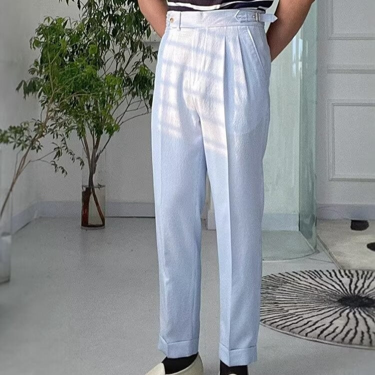 Men's trousers – Straight cut – High waist – Pleats – Breathable textured fabric